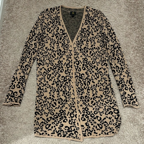 JM Collection Sweaters - JM Collection Tan and Black Leopard Cardigan